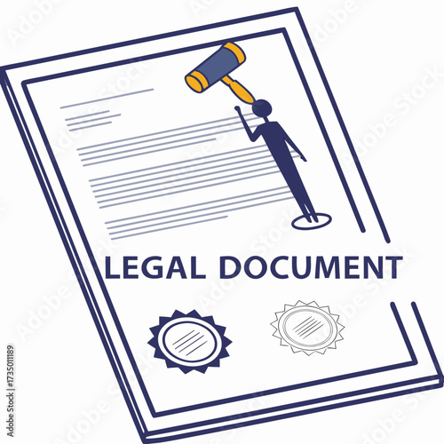 Legal document with gavel and person