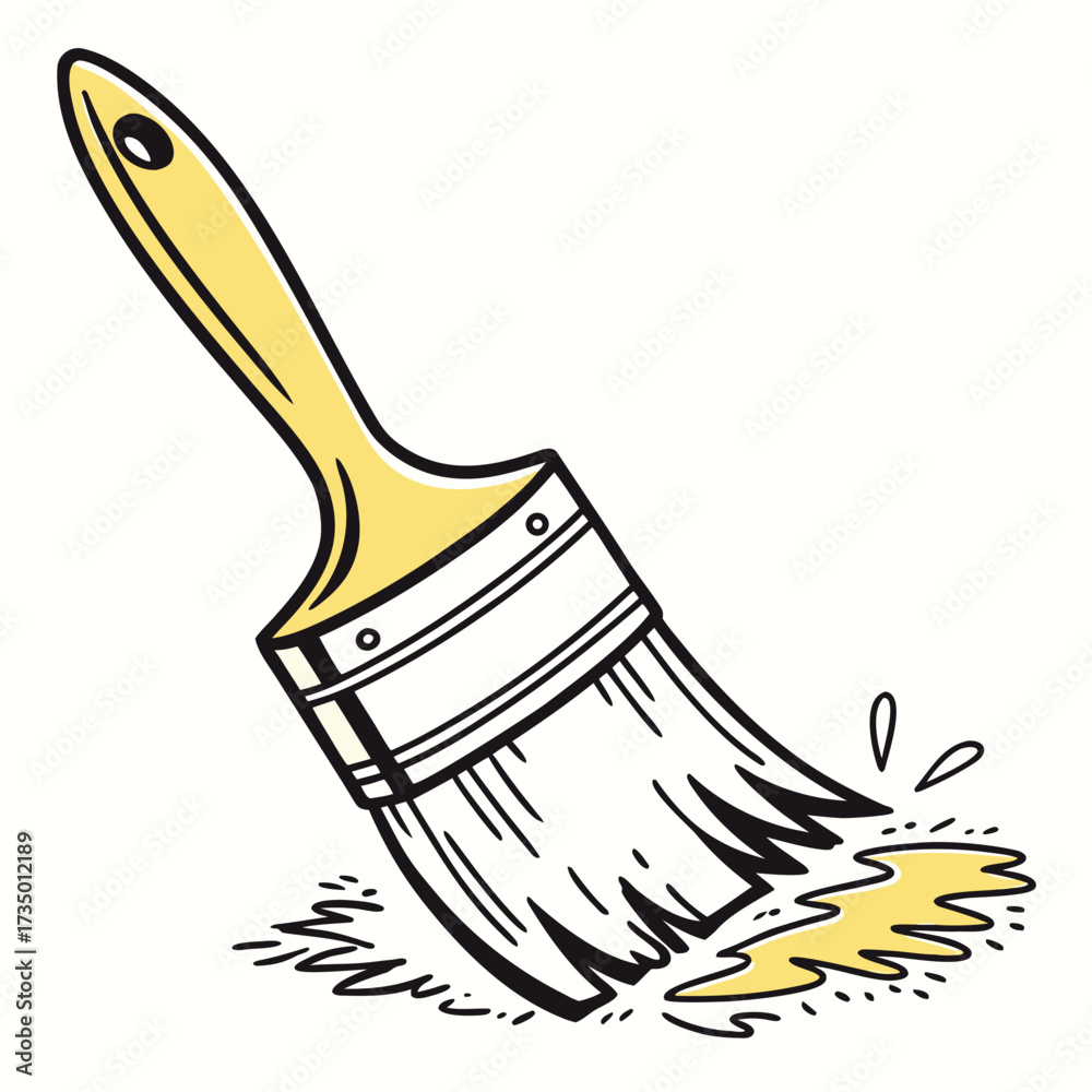 Illustration of a yellow paint brush, art supply