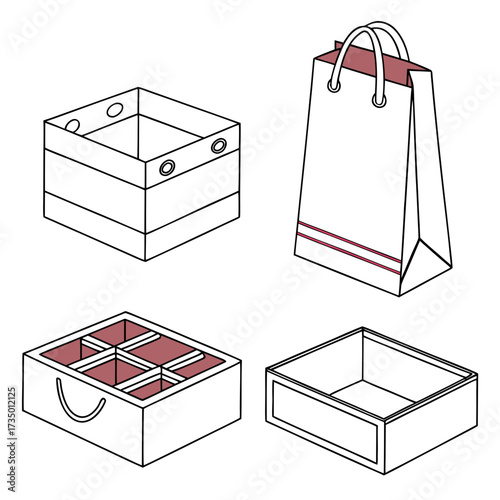 Illustration of shopping bags and boxes