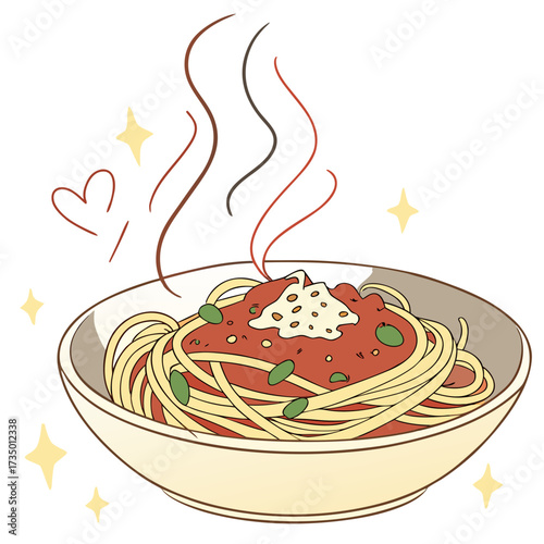 Bowl of spaghetti with tomato sauce and cheese
