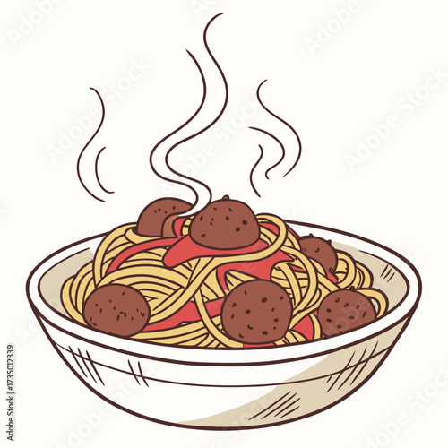 Bowl of spaghetti with meatballs and tomato sauce
