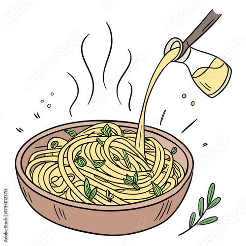 Illustration of a bowl of spaghetti with oil