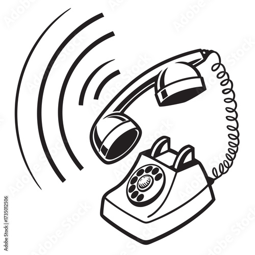 Black and white telephone, a vintage communication tool