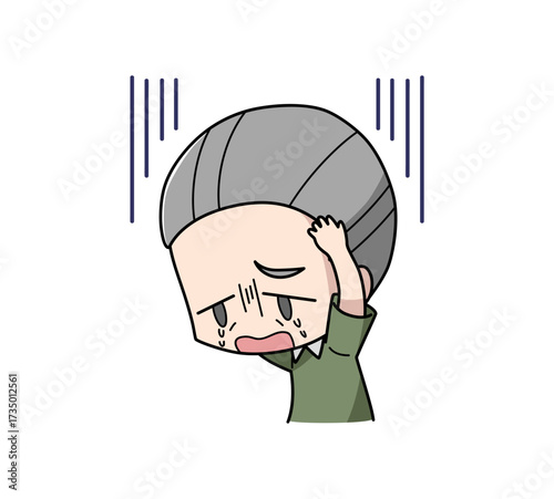不安で泣き出す高齢男性のイラスト
