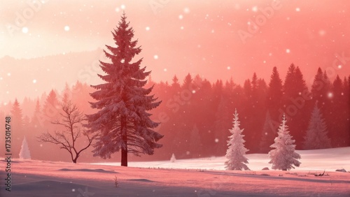 Snow covered evergreen trees in serene winter landscape nature scene tranquil environment scenic viewpoint