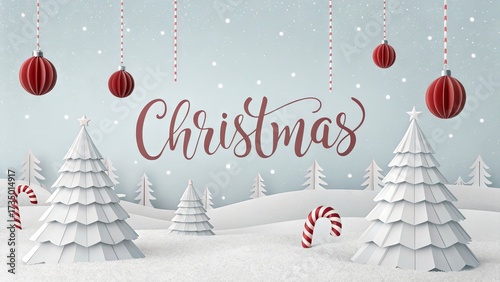 Festive winter wonderland christmas celebration paper cut art snowy landscape cheerful atmosphere joyful concept