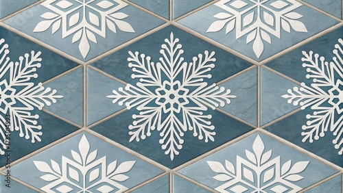 Close up of a repeating snowflake pattern indoor tile design decorative art elegant environment high angle view aesthetic concept