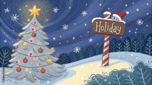 Winter holiday celebration enchanted forest digital illustration cozy atmosphere festive viewpoint whimsical concept