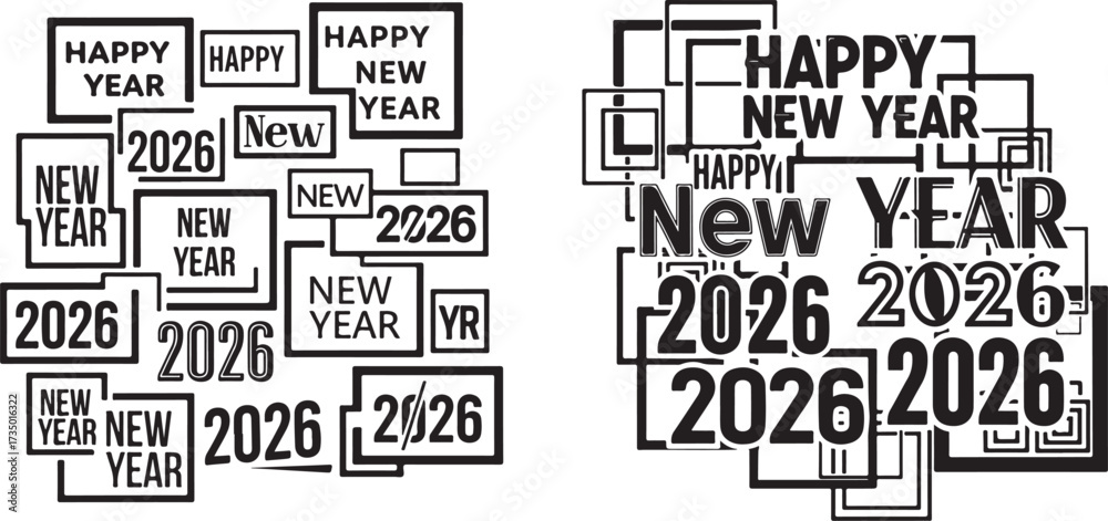 Obraz premium Happy New Year 2026 Typographic Design with Overlapping Frames