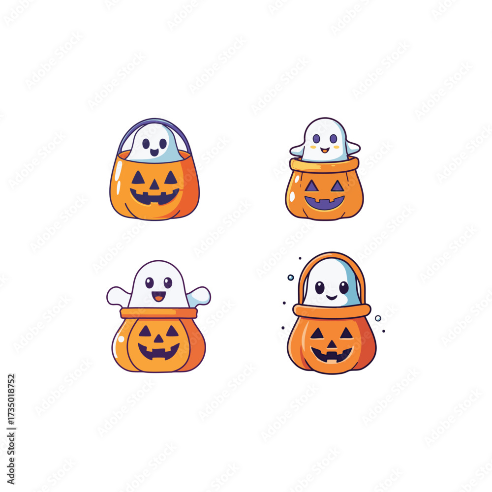 Obraz premium 2d vector cute ghost in the pumpkin