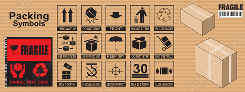 Hand drawn of  fragile symbol on cardboard - Vector illustration