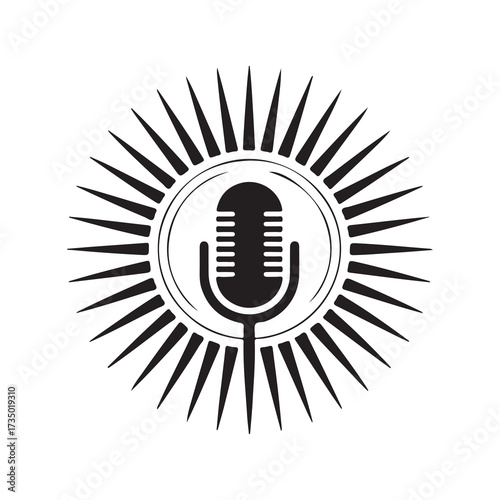 Vintage Microphone with Sunburst Rays Vector Illustration
