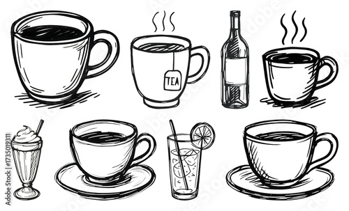 Wallpaper Mural PNG Hand-drawn beverage illustrations collection, element set on transparent background Torontodigital.ca