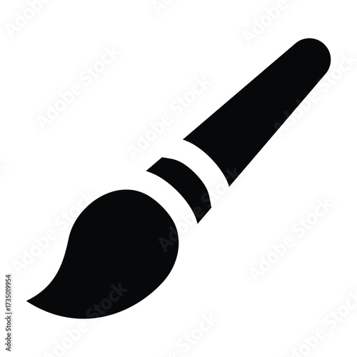 Solid black paint brush illustration in flat minimal style, with bristles and handle. Perfect for art, design, creative, and school projects.