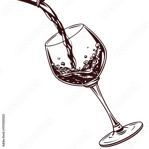 Pouring red wine into a glass, creating a dynamic and elegant scene, the rich color and swirling motion evoke a sense of celebration