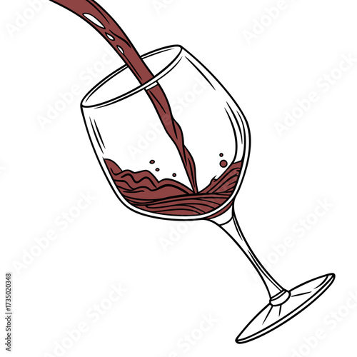 Illustration of red wine being poured into a glass, creating a visually appealing and inviting scene perfect for winerelated designs