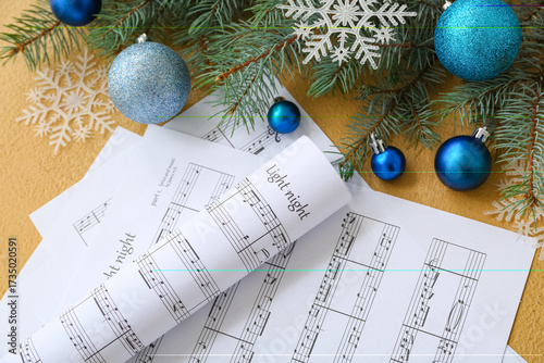 Music sheets, Christmas dec...