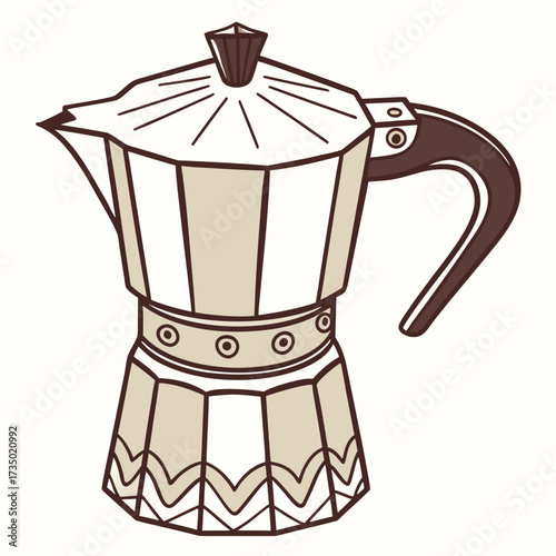 A charming handdrawn illustration of a moka pot, showcasing its classic design and functionality, perfect for coffee lovers and kitchenware enthusiasts