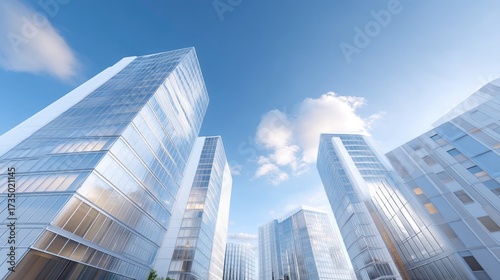 Wallpaper Mural Modern Urban Skyscrapers Surrounded by Blue Sky and Soft Clouds in Bright Daylight Torontodigital.ca