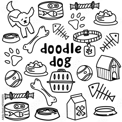Pet ikon doodle set, vektor ilustrasi. Set of dog toys doodle good for background, wallpaper, element design, icon.