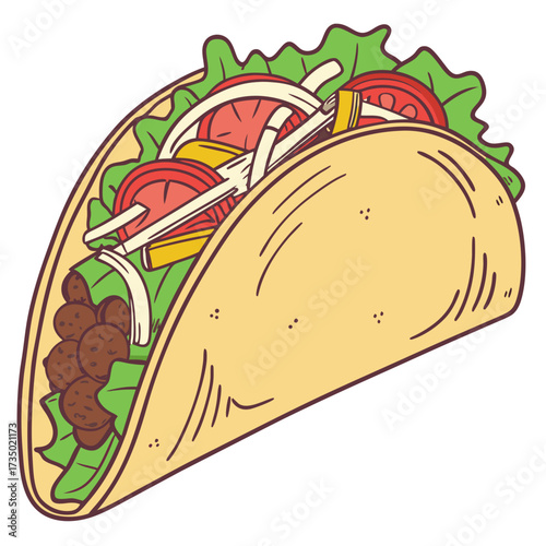 A delicious taco with meatball, lettuce, tomato, and onion this mexican delight is perfect for a quick and satisfying meal