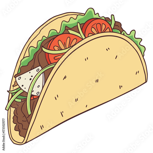 Delicious taco with meat, lettuce, tomato, and onion perfect for mexican food lovers and fast food enthusiasts, this taco is a musttry