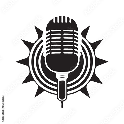 Classic Microphone Symbol with Radiating Lines Design