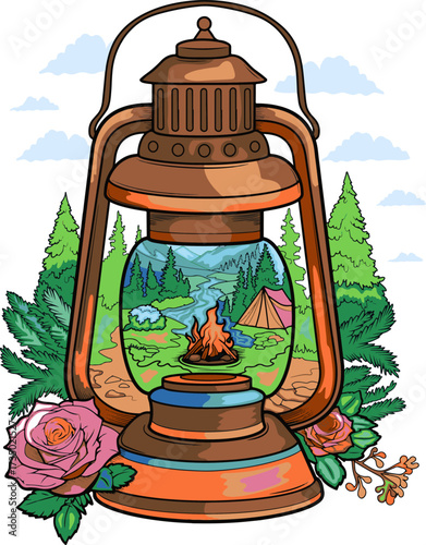 nature lantern vector illustration
