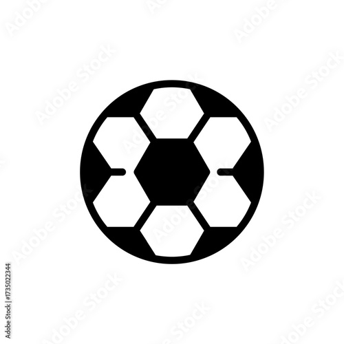Black and white vector icon of a soccer ball, ideal for sports branding, game apps, or athletic event designs. A clean, minimalist graphic symbolizing global football and competitive spirit