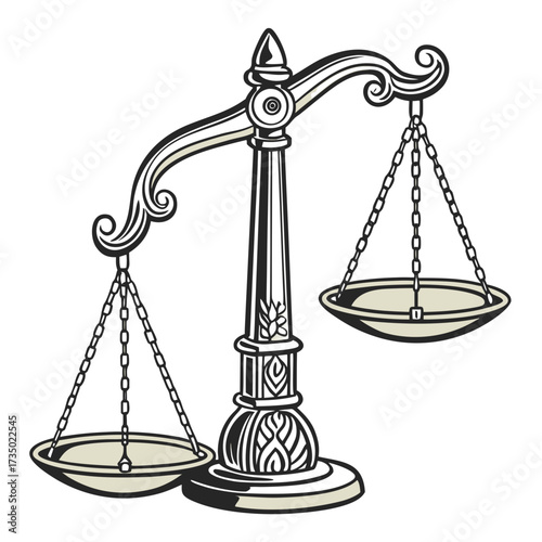 Illustration of a vintage balance scale, symbolizing justice, equilibrium, and legal matters, perfect for law, finance, and fairness concepts