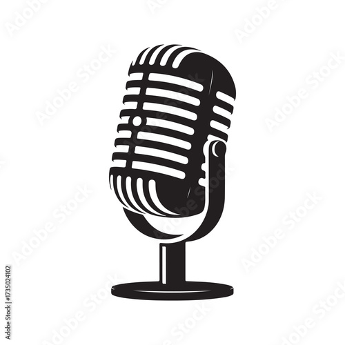 Old School Microphone Silhouette in Black and White