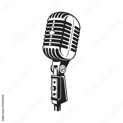 Old School Microphone Silhouette in Black and White
