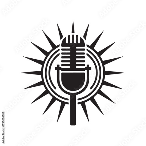 Vintage Microphone with Compass Icon Vector Illustration