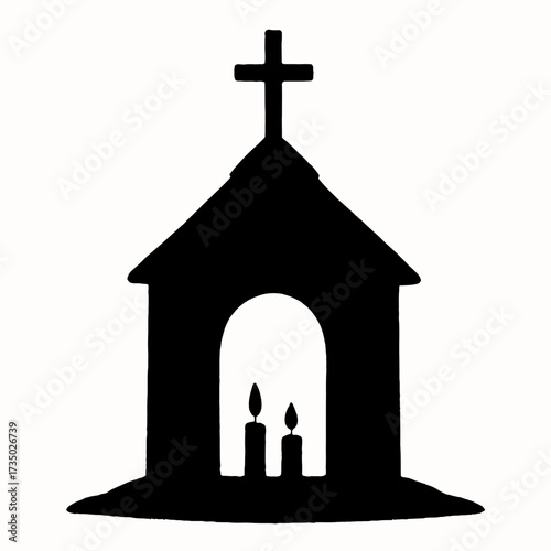 Church with Cross and Candle Light Silhouette Vector