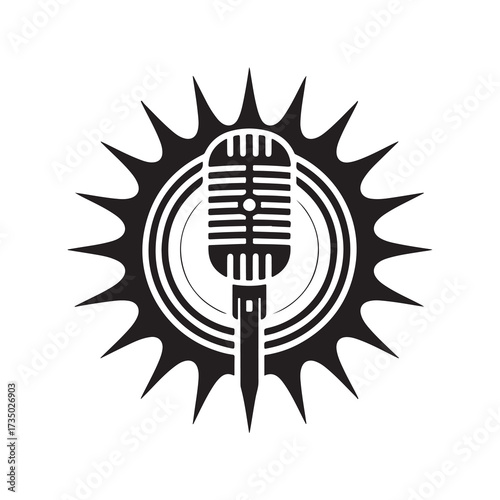 Vintage Microphone with Compass Icon Vector Illustration