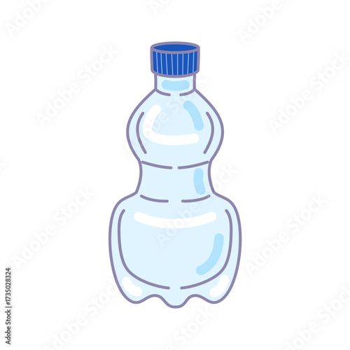 Minimalist plastic water bottle vector illustration with blue cap.