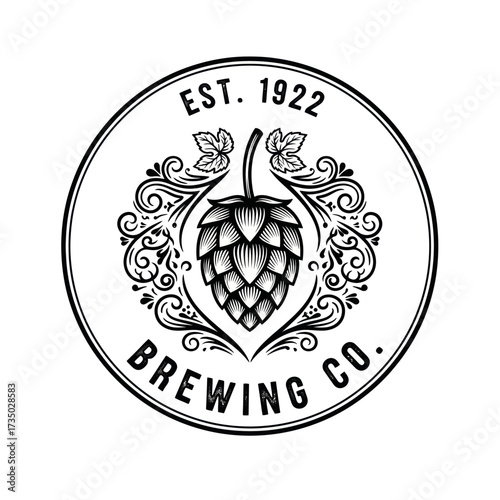 Brewing Co. logo with hop cone and decorative flourishes, established 1922.