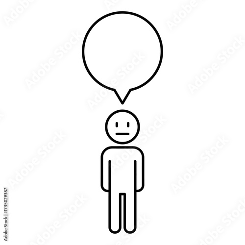 Stickman neutral with vertical bubble Vector illustration of a stickman character with a large vertical speech bubble above the head.