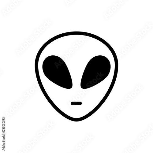 Minimalist vector illustration of an alien head in black and white, symbolizing extraterrestrial life and cosmic mystery. Ideal for science fiction projects
