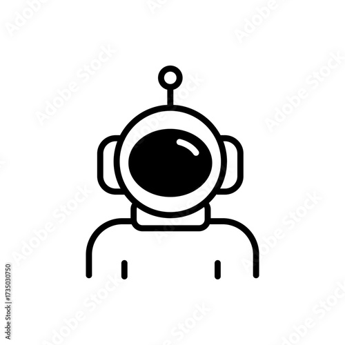 Retro astronaut helmet with antennae, featuring a circular visor against a blank background - a minimalist icon