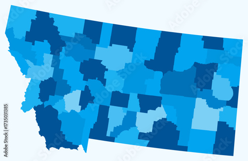 Map of Montana with counties. Just a simple state border map with county division. Light blue color palette. Blank State of Montana shape with administrative division. Vector illustration.