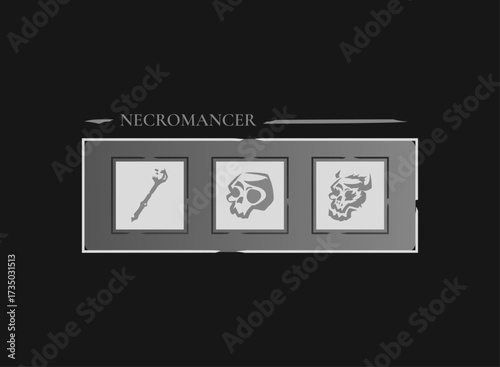 Fantasy Necromancer Class RPG UI Pack – Game Interface with Skull, Demon, Dark Staff Icons, Dark Magic Role, Character Selection Elements for RPG HUD, Battle Menu, and Quest Adventure Screen