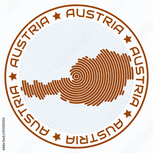 Austria map with round title. Country shape rings. Austria text around the country boundary shape. Classy vector illustration.
