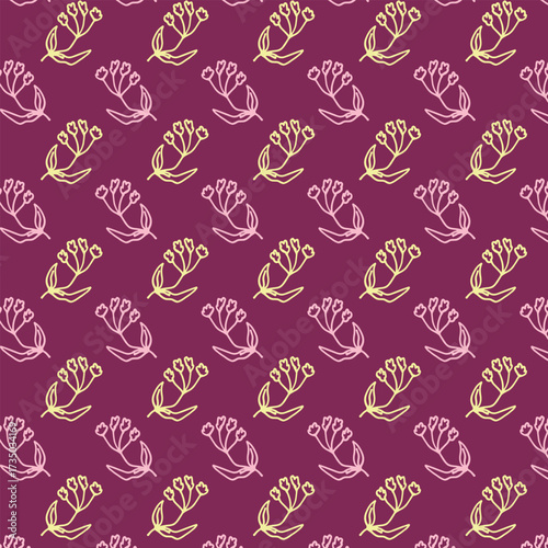 Abstract Geometric Floral Seamless Pattern on red background.