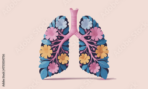 Artistic Floral Lungs Illustration with Colorful Flowers.