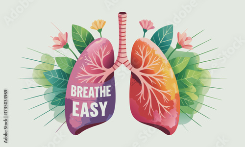 Colorful Illustrated Lungs with Breathe Easy Text.