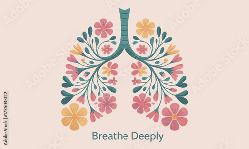 Floral Lungs Illustration with Breathe Deeply Text.
