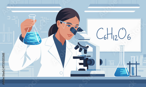 Scientist Examining Sample with Microscope in Lab 1.