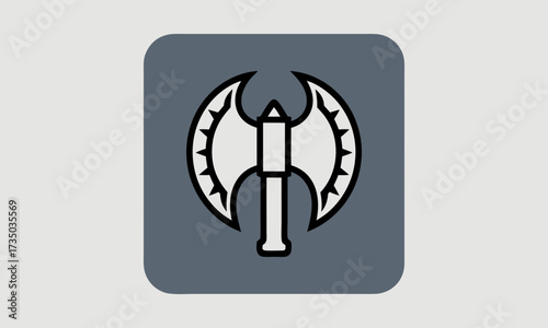 Stylized DoubleBladed Axe Icon on Square Background.