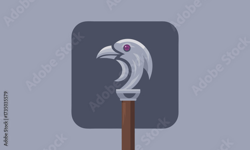 Stylized Eagle Head Staff with Purple Gem.